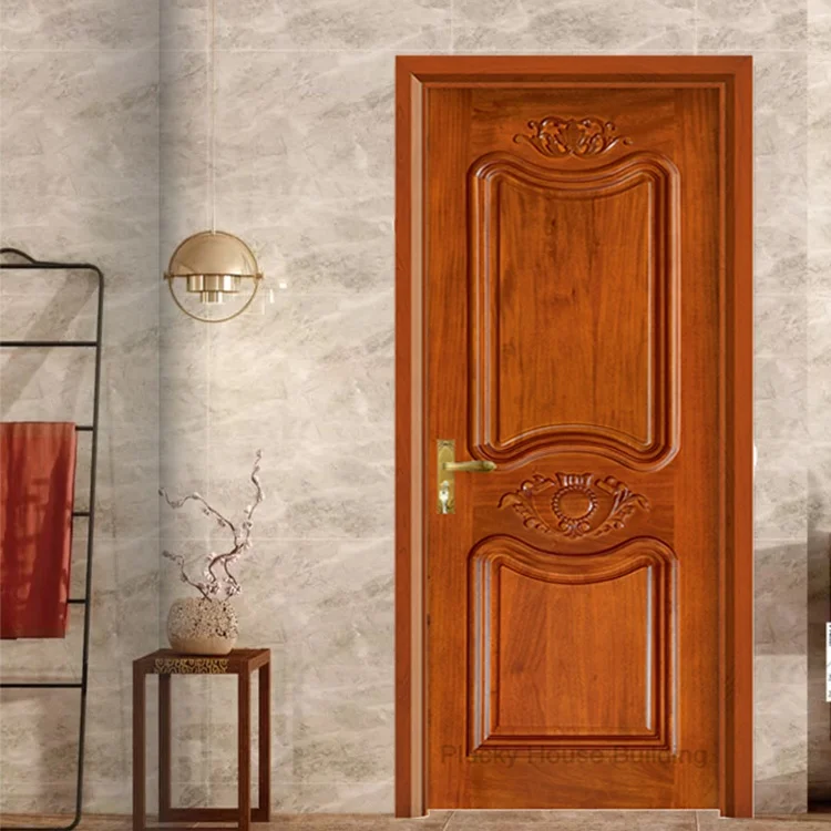Foshan Factory Interior House Room Single Solid Oak Wooden Door with Frame