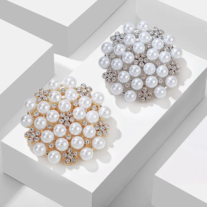 South Korea Fashion Environmental protection Alloy Full Rhinestone Pearl Camellia Pin Female Corsage Dress Accessories Brooch