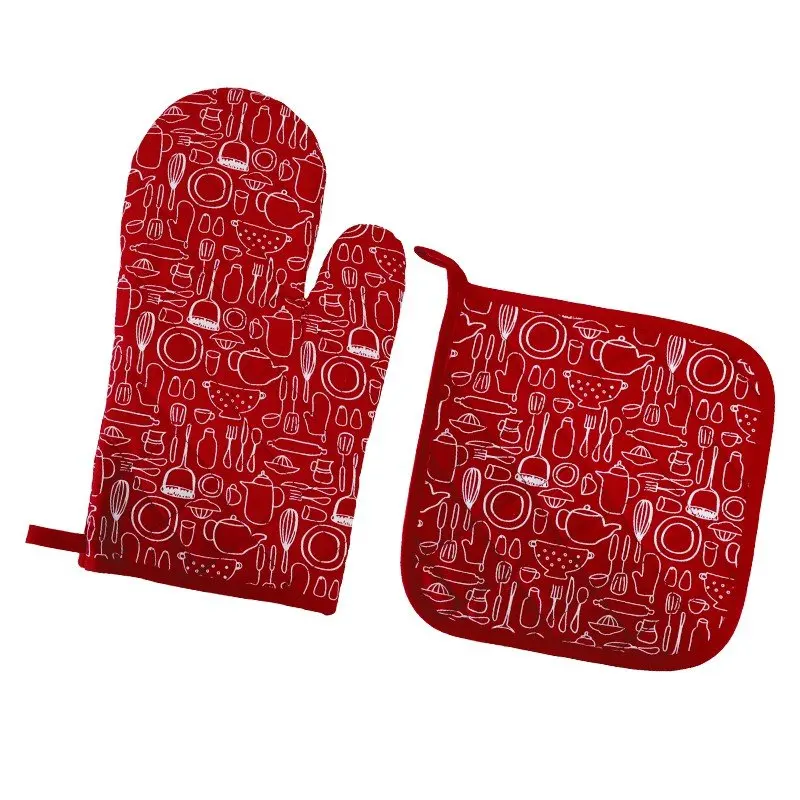 Oven Mitt  and Pot Holder set ,BBQ mitts with Non-Slip Surface for Safe Kitchen Cooking Baking Grilling