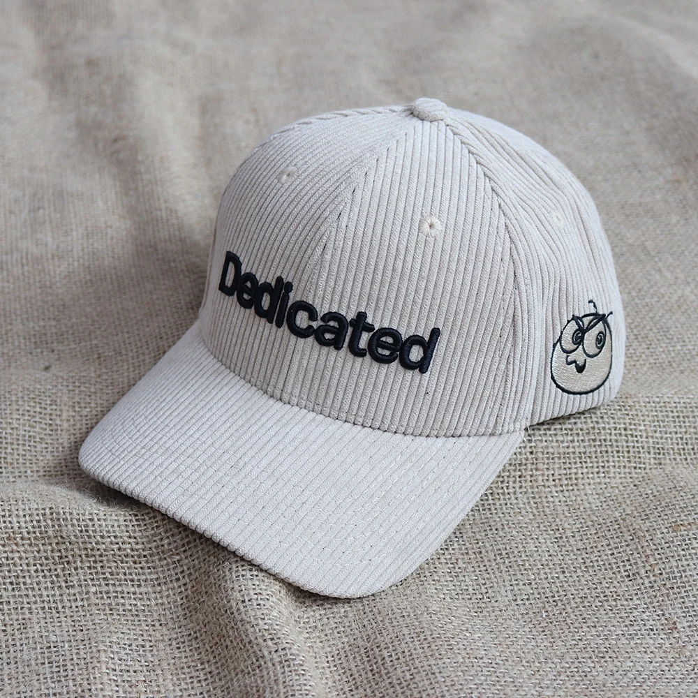 OEM Custom Embroidery Logo beige 6 panel baseball cap Gorras Wholesale Adjustable Vintage Corduroy Baseball Cap
