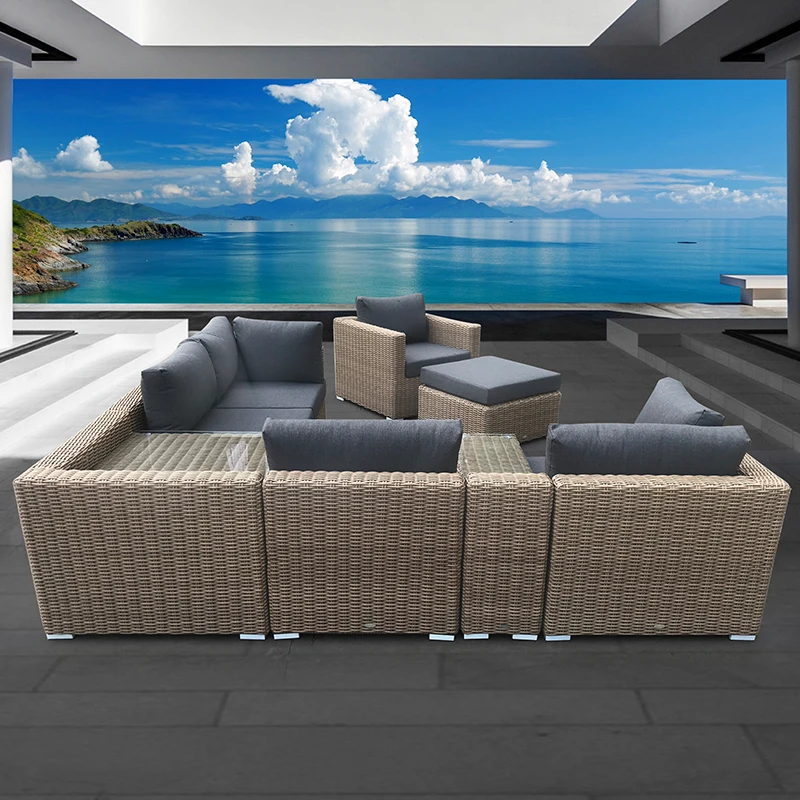 Outdoor Garden Lounge Rattan Furniture Wicker Aluminum Rattan Sofa with Side Table