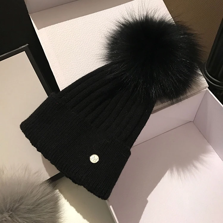 Fur ball Winter hats women&children Knitted Beanie