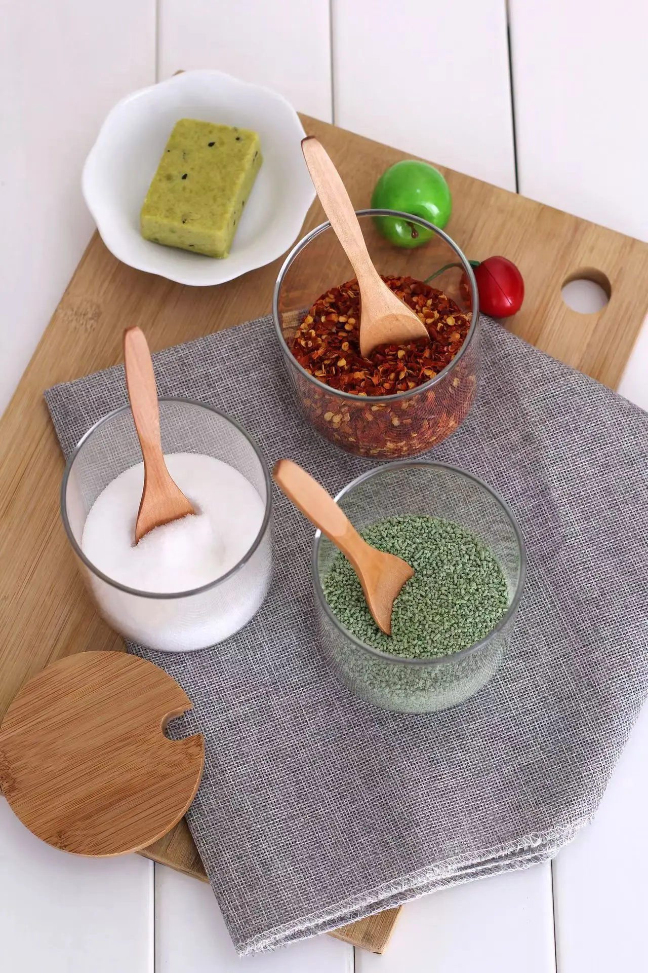 Eco friendly glass jar with bamboo spoon for flavoring glass jar with spoon glass jar with bamboo lid and spoon