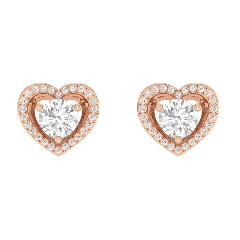 GRA Certificate Heart Shape VVS D Lab Grown Moissanite 10K White Rose Yellow Gold Earring for Woman