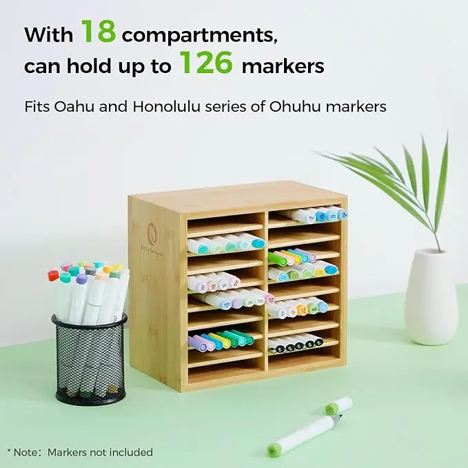 Markers Pens Pencils Art Brushes Stationary Organizer Pencil Holder Bamboo Marker Organizer Wooden Desktop Storage Hold
