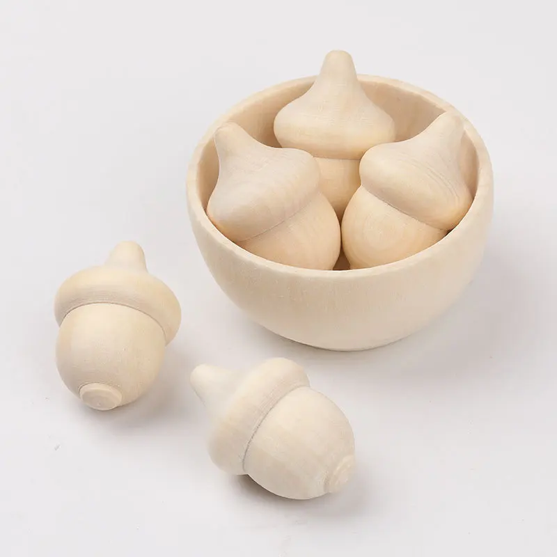 Manufacturer customization baby Original wood color wooden bowl acorn nut accessories toy set