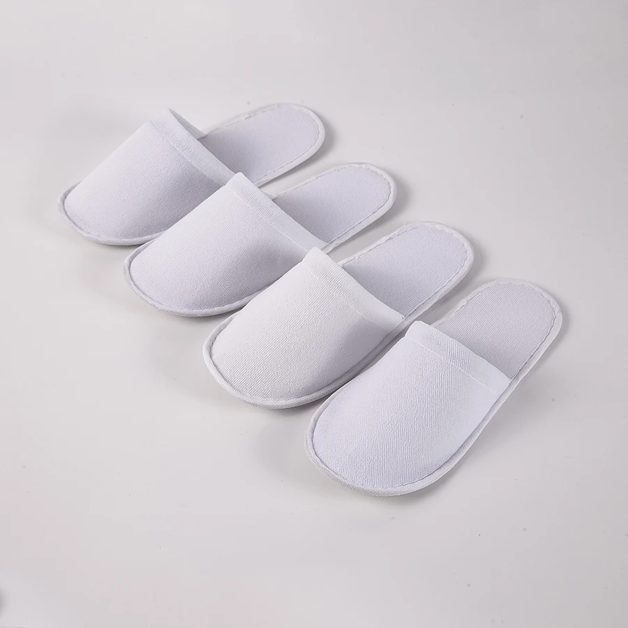 2023 hot selling custom logo anti slip sole terry towel upper hotel slippers white hotel disposable slippers
