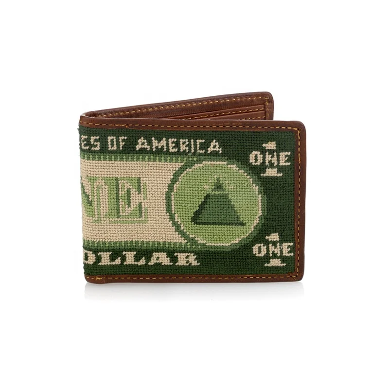 Monogram Men Dollar Bill Needlepoint Full Wallet