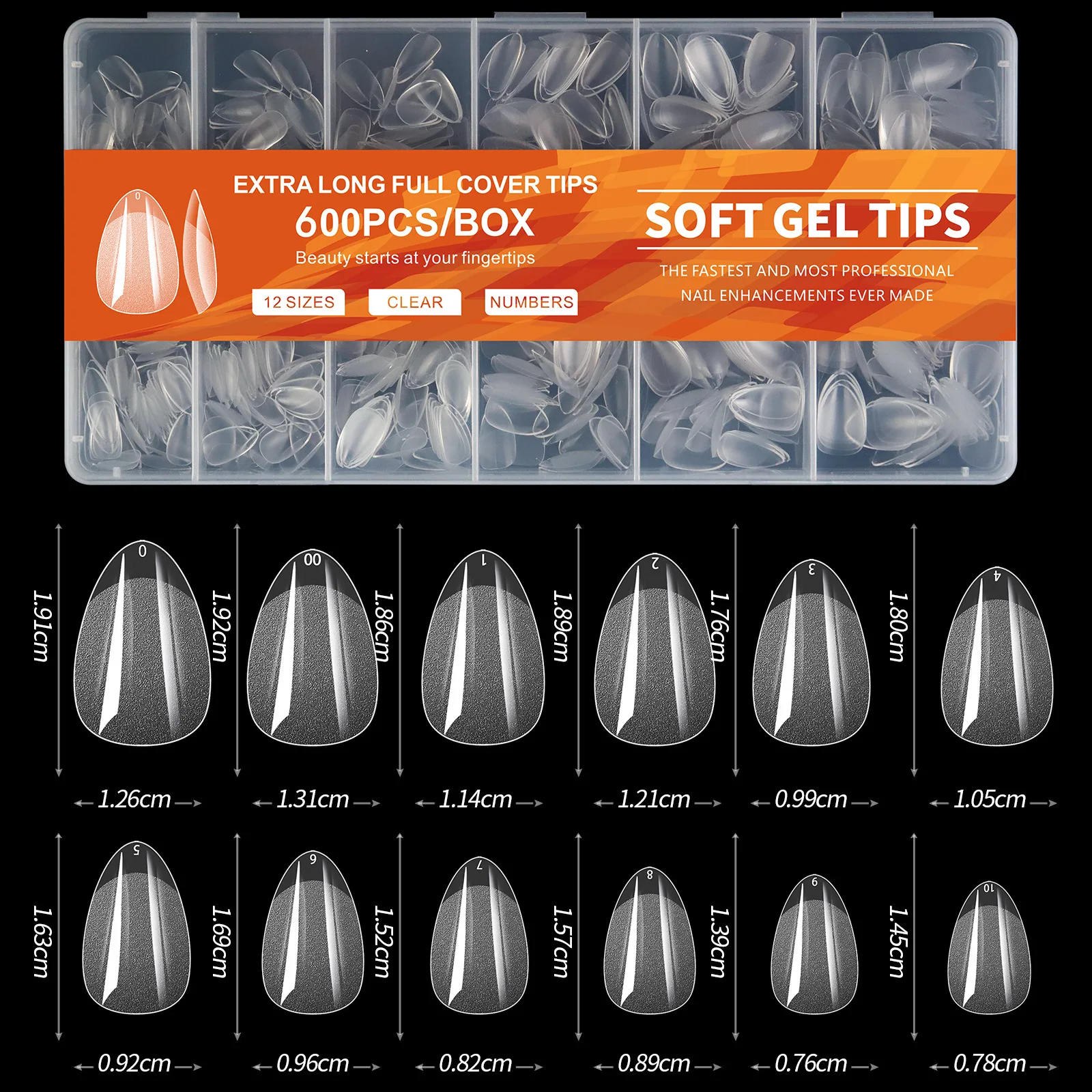600 PCs Acrylic False Nails Coffn  stiletto clear extra short almond square round full cover matte Gel x nail tips