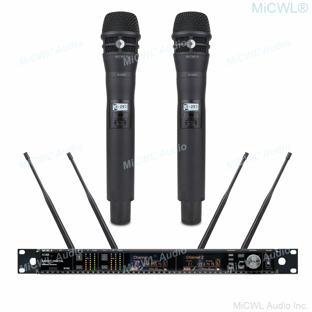 High-Class 500M Large Range Stage Studio DJ Karaoke Wireless Microphone System Dual Channel AD4D Receiver with SKM8 Black