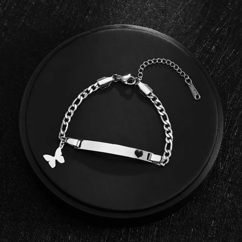 Baby Kid Children Jewelry Stainless Steel Bar Pull Chain Bracelet Adjustable Length Engraved Custom Name Slider Chain Bracelet