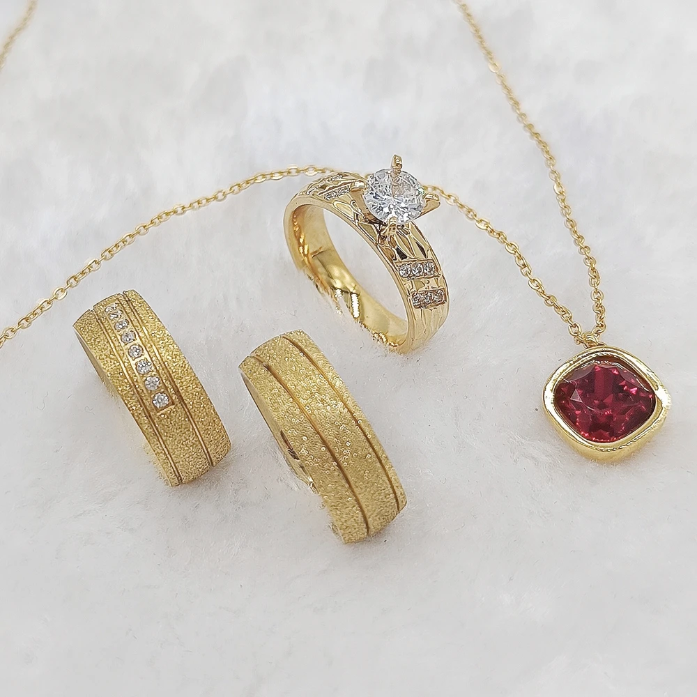 5 Ct cz Diamond Engagement Ring King Queen Wedding Ring Women 2024 Jewelry Pendants 18K Gold Plated Bridal Couples Rings