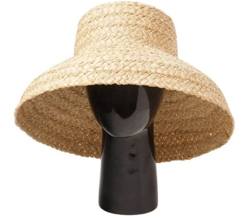 Natural Raffia Straw Down Brim Cloche Hat