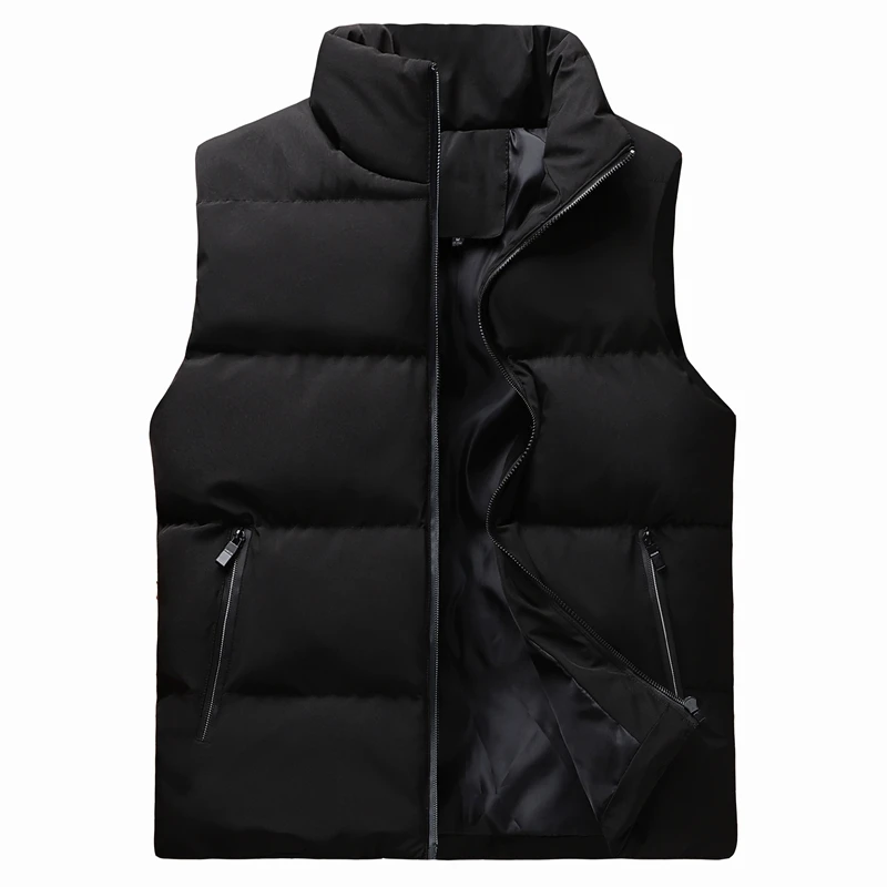 2021 Fall Winter Men Cotton Vest Fashion Casual Solid Color Thick Sleeveless Jacket with Zipper