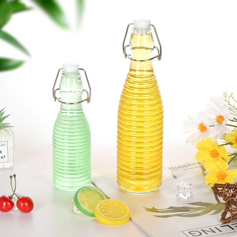 Ru Star Cold Brew Coffee Bottle Stripes 250ml 500ml 1000ml Flip Top Glass Bottle For Beverage Juice