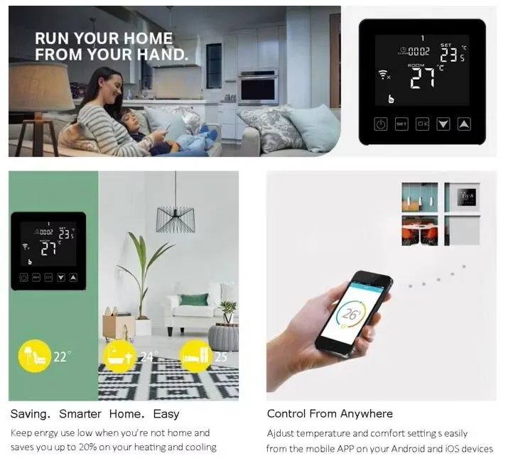 Weekly Programmable Touchscreen Thermostat 16A Electric Heating Controller for Floor Heating LCD Display Smart Home Integration