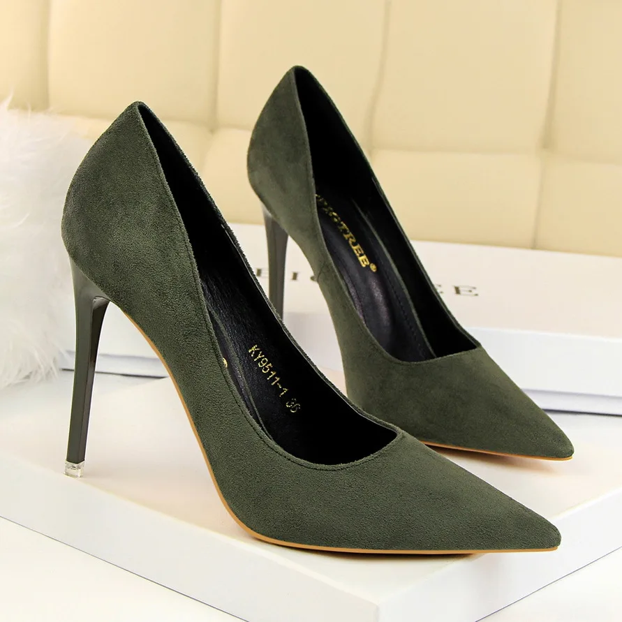 Faux Suede Classic Pumps Women Fashion Thin Heel Pointed Toe High Heels Female Party Dress Shoes Blue Beige Black Wine Red