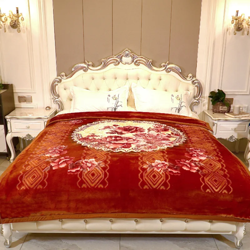 100% Polyester Super Soft Korean Mink Raschel Blanket Floral Print and Cartoon Pattern Queen Size for Home Use in Winter