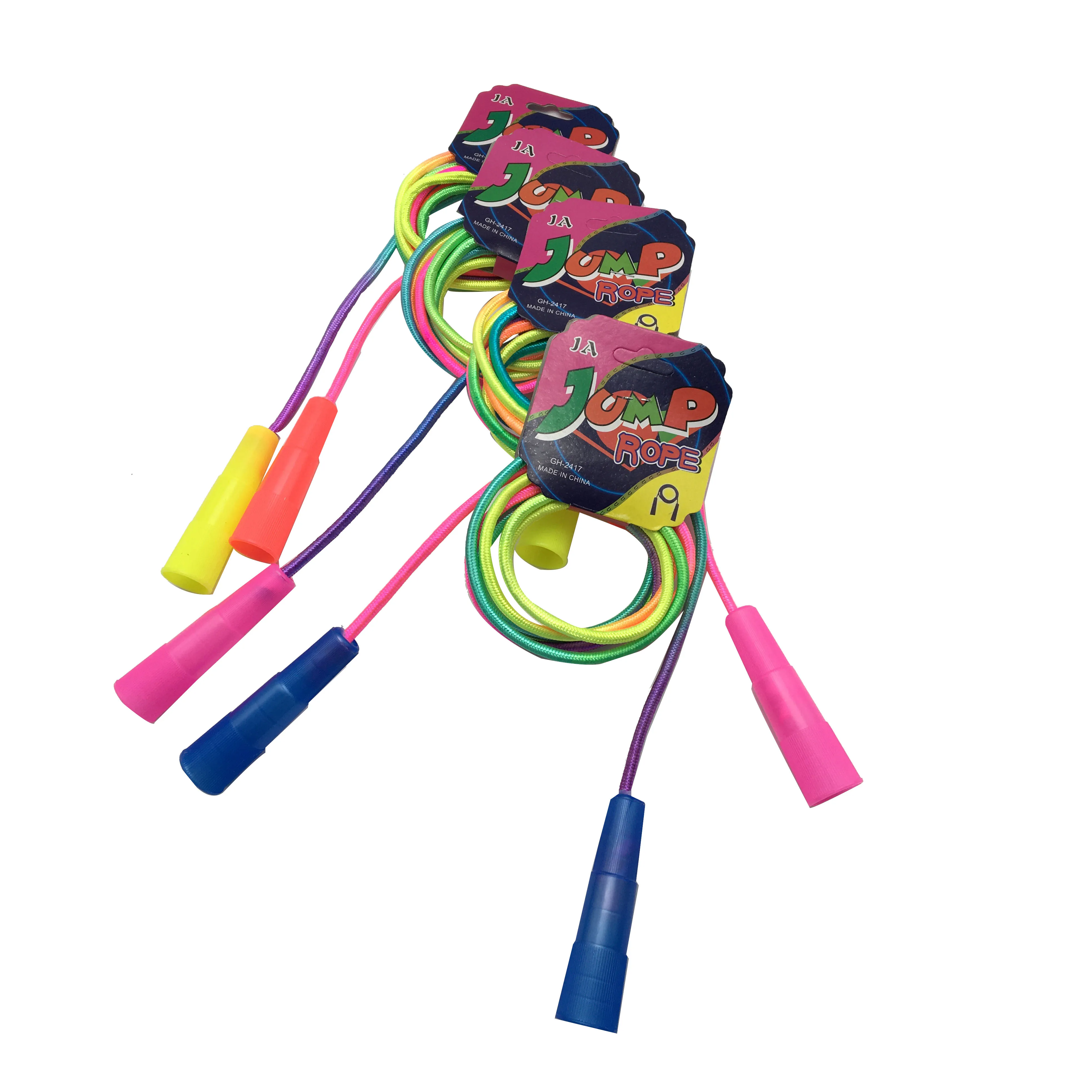 C09201 Adjustable Toddler nylon Skipping Rope Plastic Handle Rainbow Jumping Rope for Girls Outdoor Fun, School Sport, Party