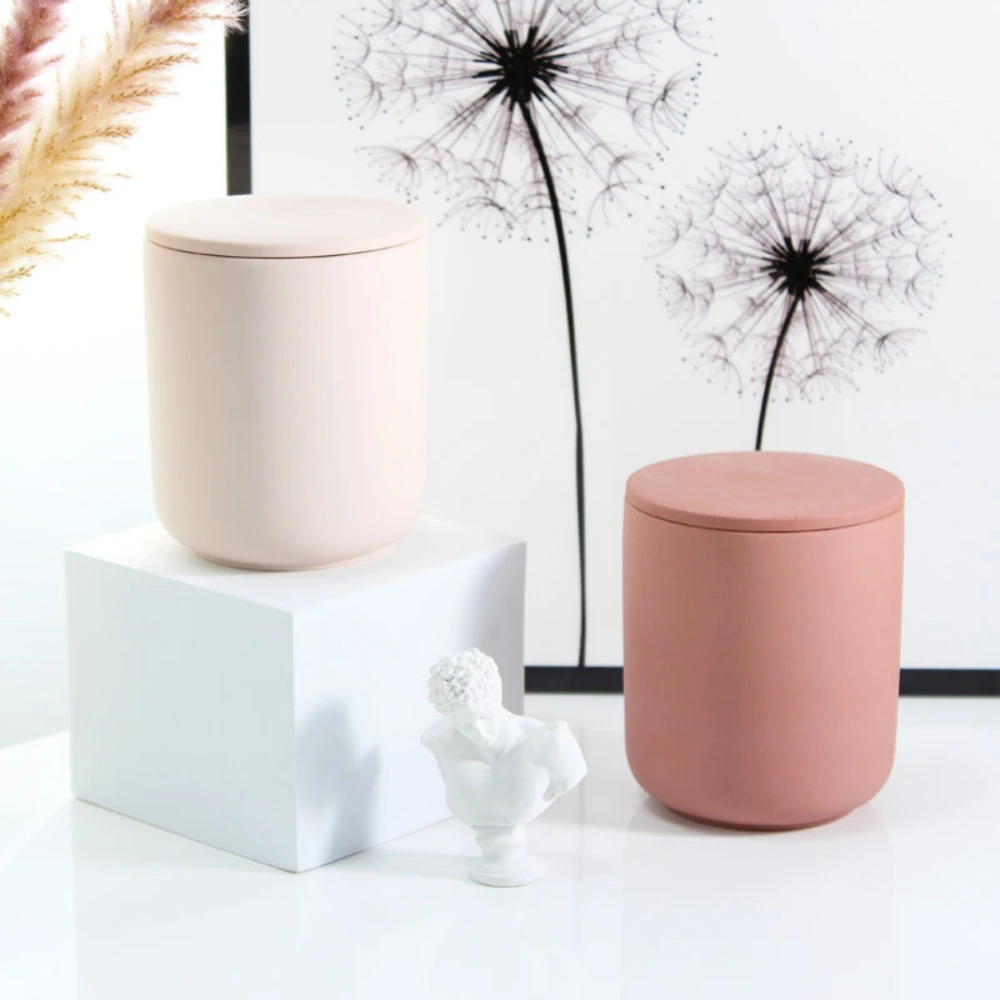 Cylinder Ceramics Candle Jar with Lid Tea Cup Candle Holder Scent for Candle Making Candy Storage Multi Candlestick Container