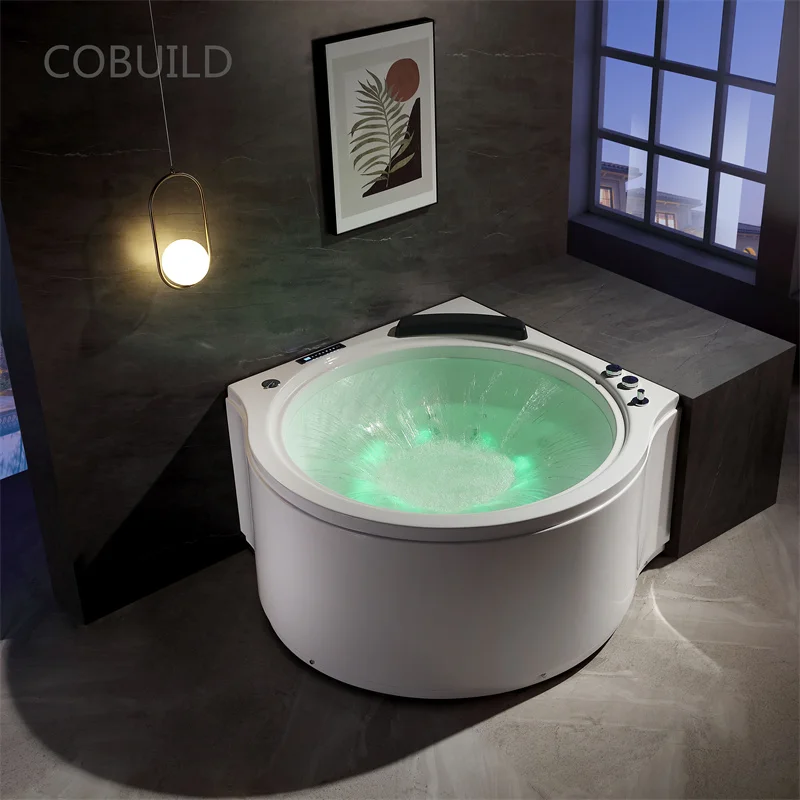 Corner round whirlpool massage bath American style waterfall jets modern small whirlpool bath tub