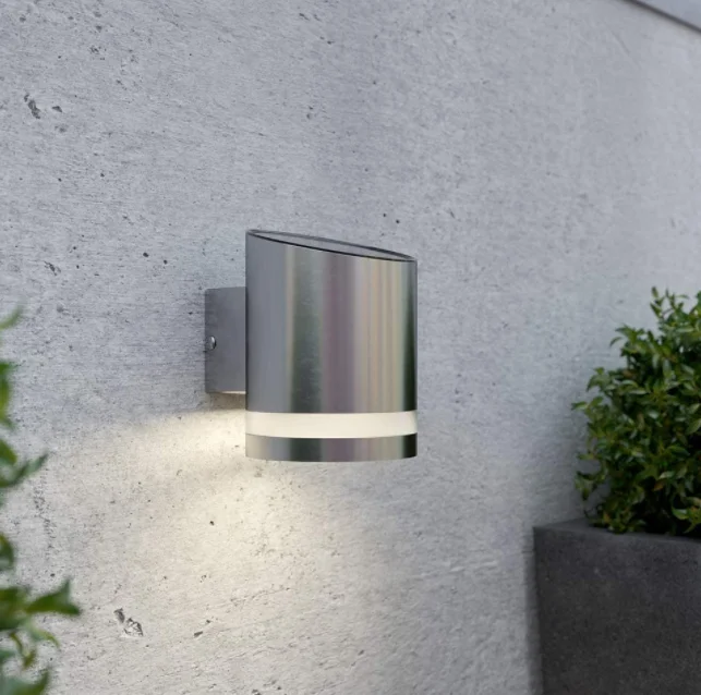 modern aluminum black round cylinder slope outdoor solar wall mounted garden wall lamp