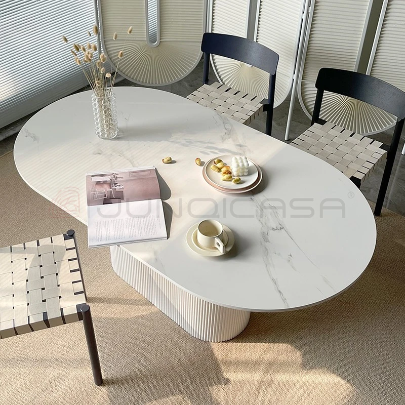 Whole sale Cheap Unique Oval 4-8 Seats Dining Table restaurant White Oak Veneers Wood Table set breakfast nook kitchen Table