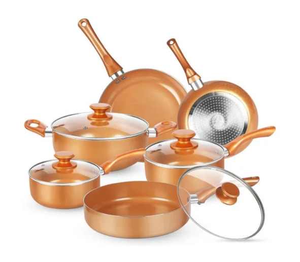 6pcs  forged aluminum cheap oven safe cookware set Custom aluminum popular copper cookware set