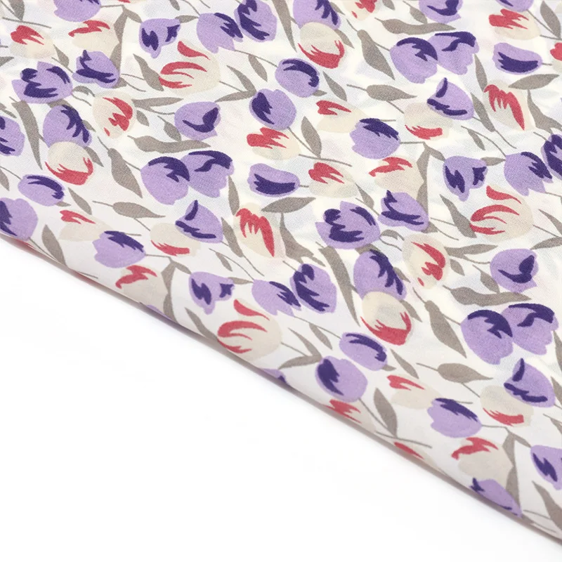 100% Organic Cotton Voile Fabric Custom Digital Jacquard Design Spring Tulip Flowers Woven Plain Interlinings Linings