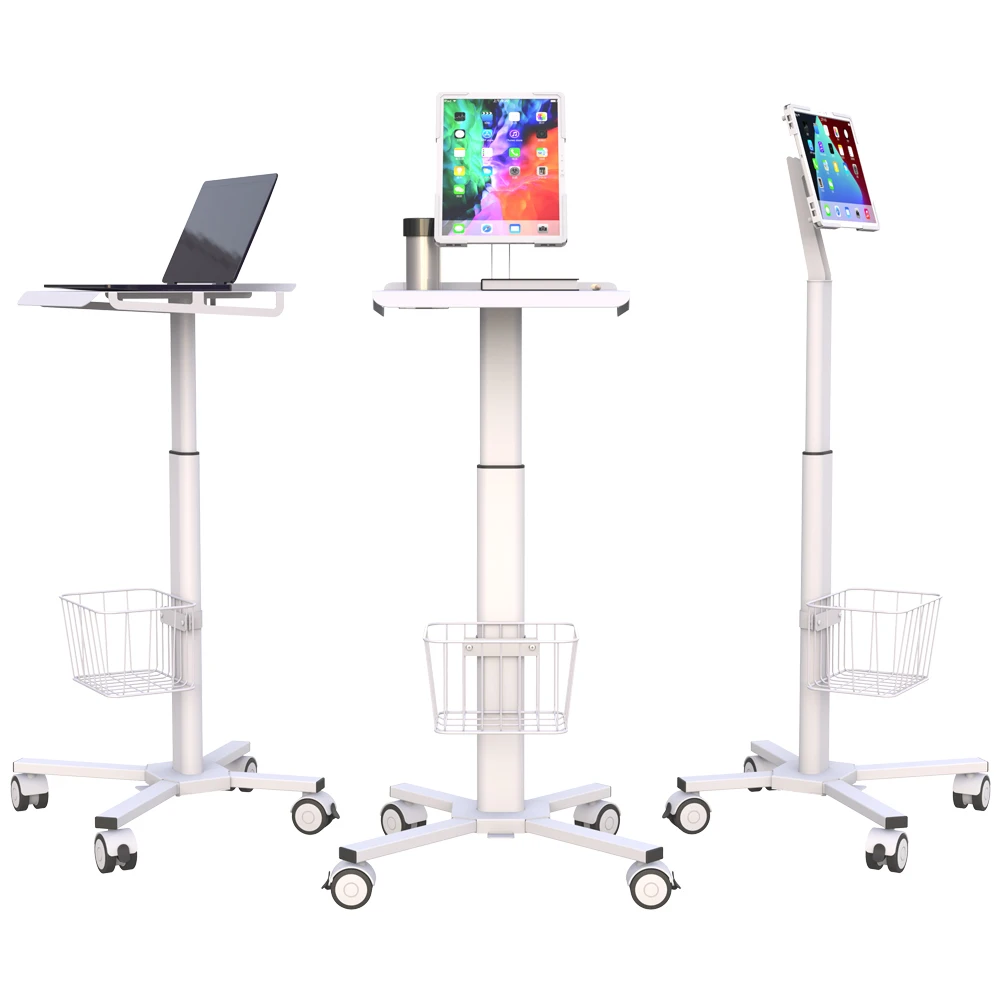 Height Adjustable Medical Rolling Trolley Custom Computer Laptop Tablet Monitor Cart For Hospital
