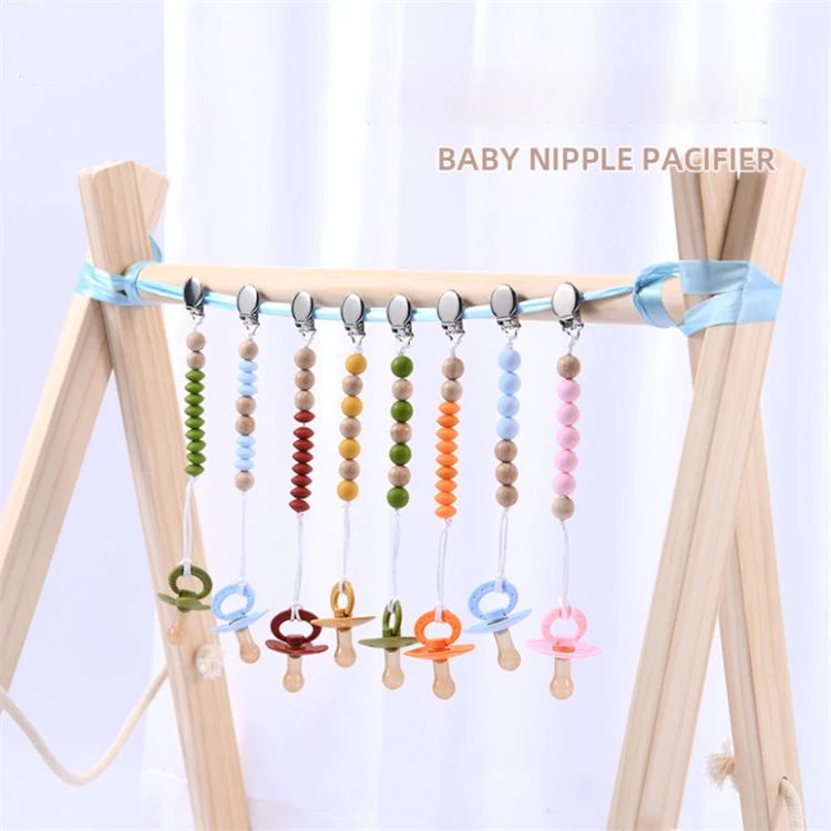 BPA Free Soft Toddler Silicone wood Beads Dummy baby pacifier clip nipple