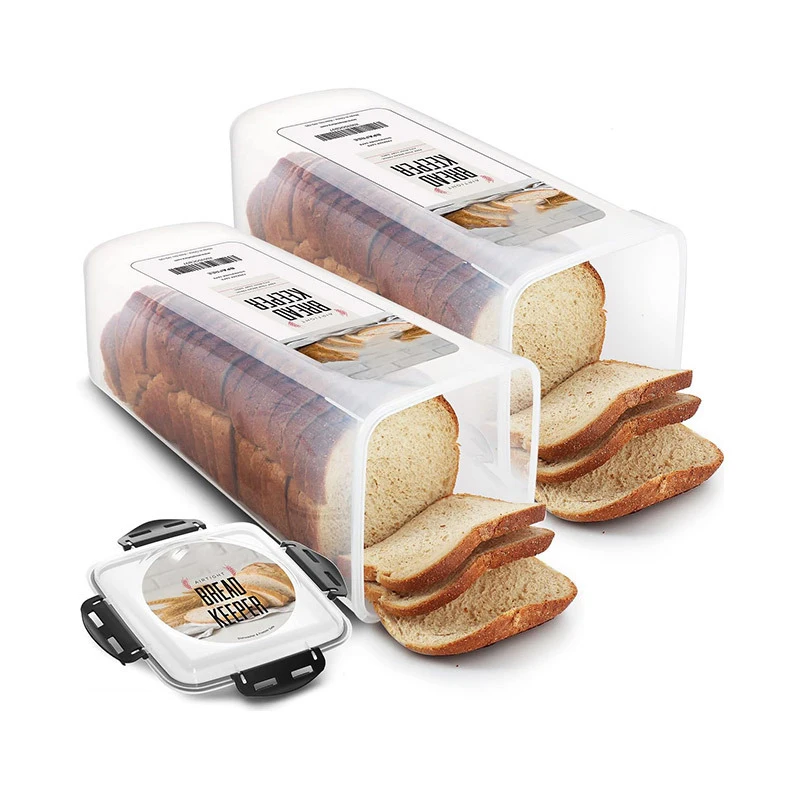 New Plastic Box Butter Bread Container Food Storage Container Tray Airtight Lid Loaf Keeper Bread Holder for Homemade BPA Free
