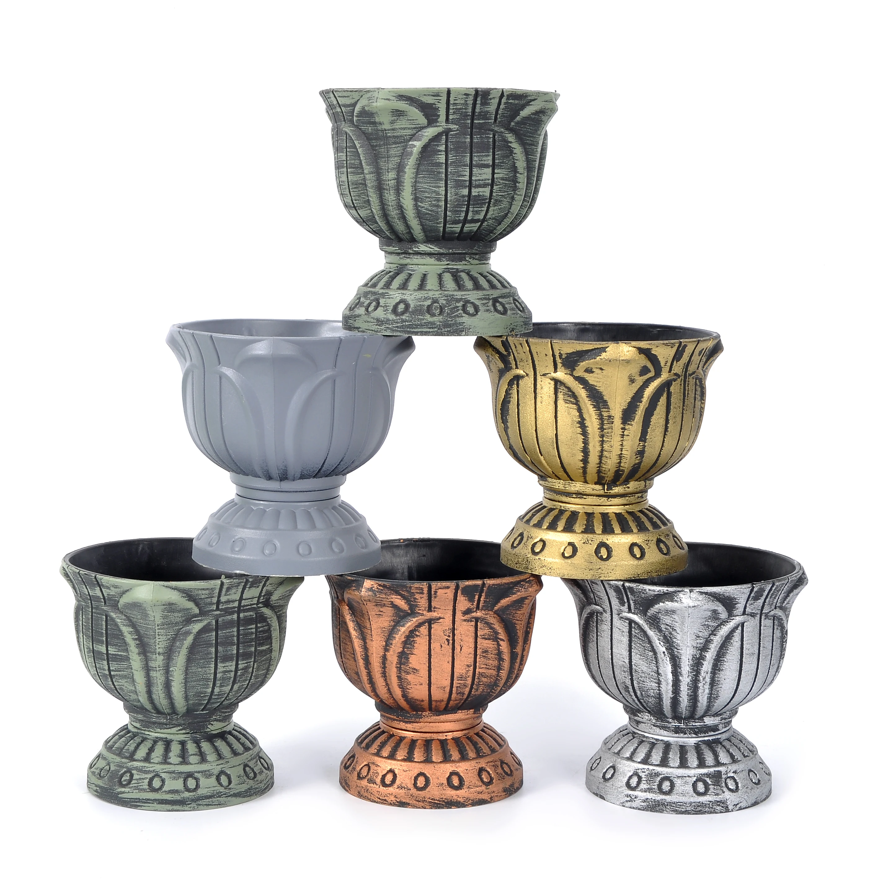 Roman Column Wrought Bronze Table Vase Golden Vintage Distressed Flower Pot Florist Decoration Home Party Furnishing