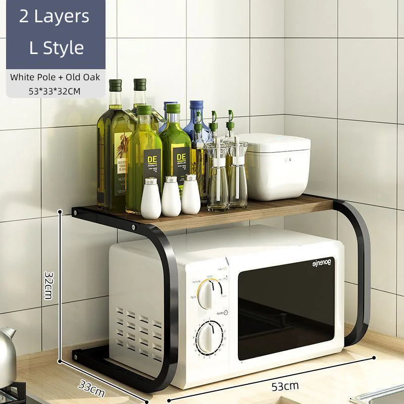 Adjustable Stand Microwave Oven Kitchen Plate Rack L-style Metal Desktop Storage Holder