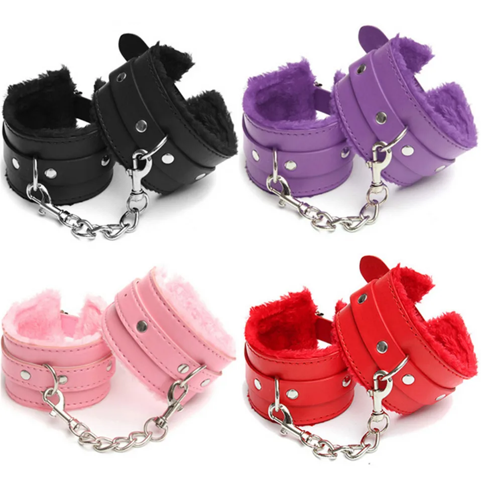 Sexy Adjustable PU Leather Plush Handcuff Ankle Cuff Restraints Bondage Sex Toy