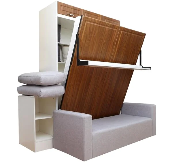 Beds Factory Supply  Murphy Wall Bed With Mobile Sofa Transformable Folding Sofa Wall Wood Bed