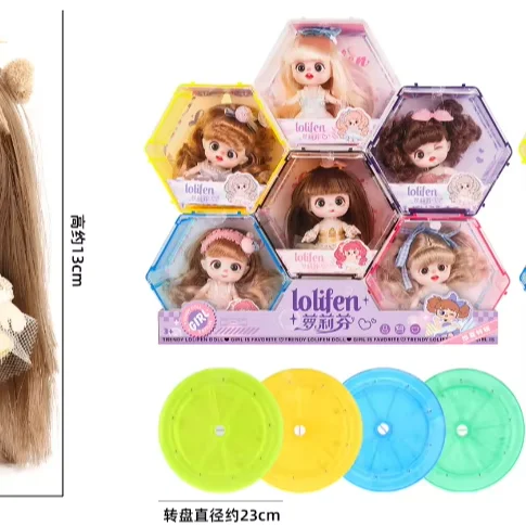 pretend play toys 24pcs cartoon style for choice 13cm height pretty girls doll with 4 color disc