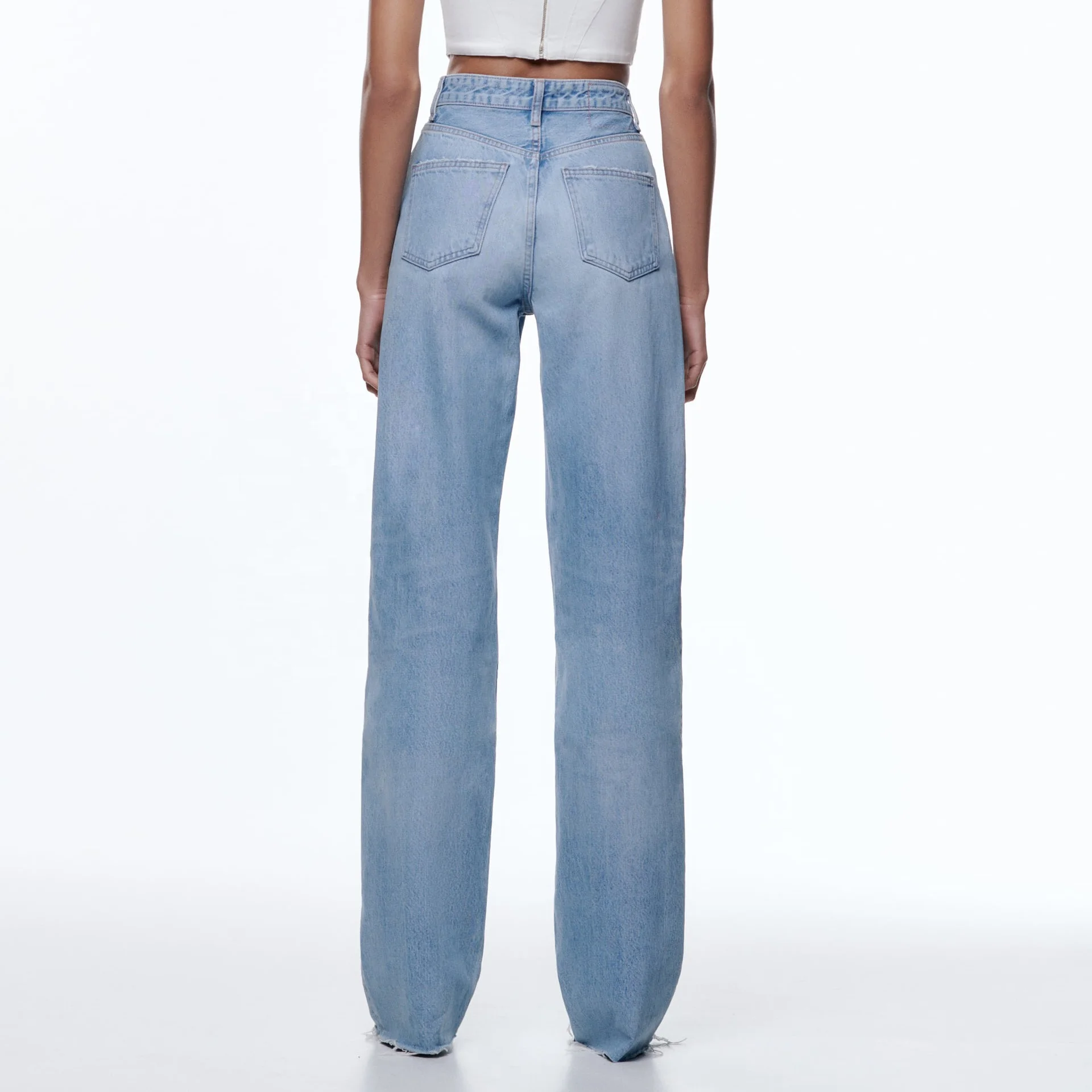 China customized premium high waist women denim ladies straight boyfriend jeans