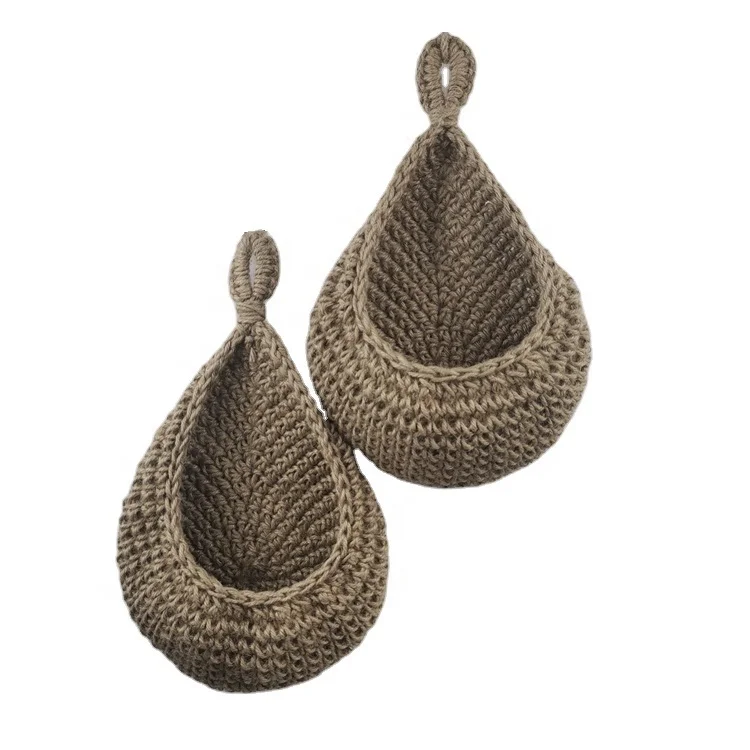 Set of 2 Crochet Hanging Basket for Wall Decor, Planters, Decorative Display