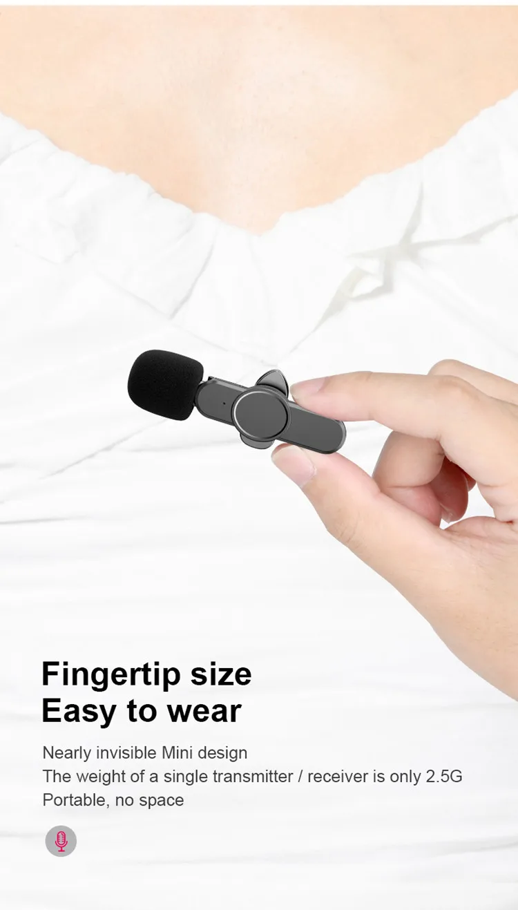 Беспроводной петличный микрофон, портативный мини-микрофон для записи аудио и видео, для iPhone, Android, прямых трансляций, игровых телефонов