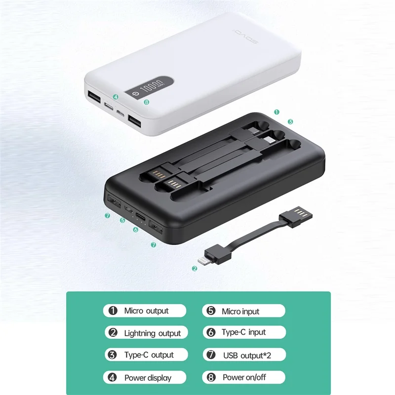 
New self wired portable power bank self wired mobile power 10000 Ma gift logo customization 