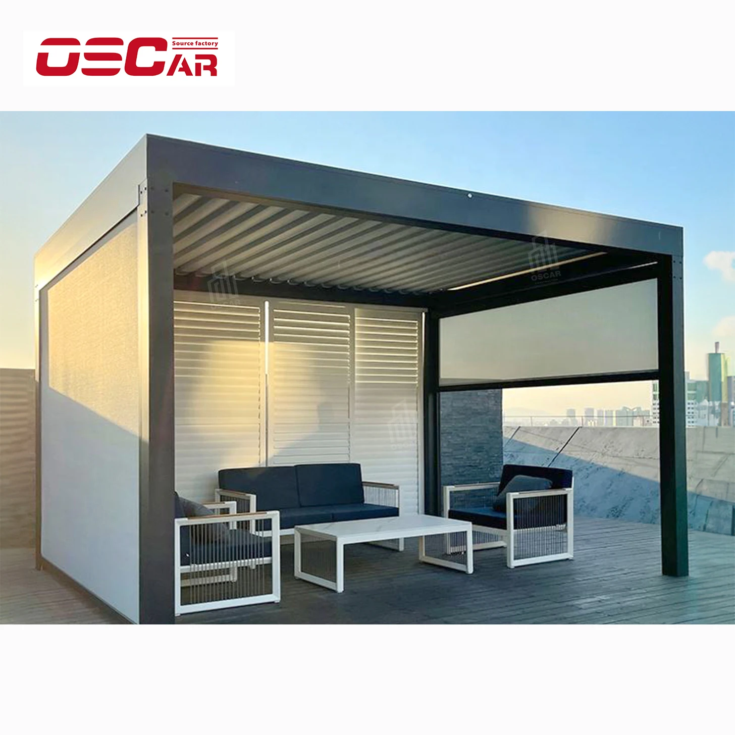 6*4Motorized Louvre Roof For Restaurants Sun Shade pavilion opening louvered Bioclimatic with lighting Aluminum pergola