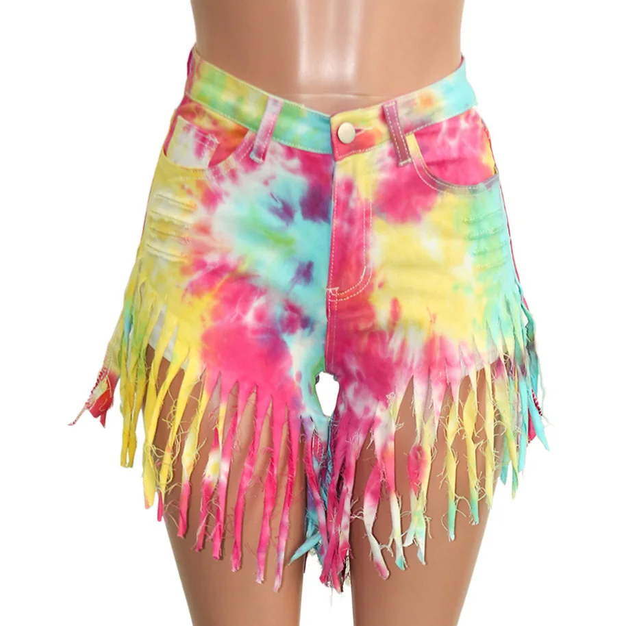 Оптовая продажа, женские модные шорты разных цветов, большие размеры, пикантные короткие джинсы с бахромой