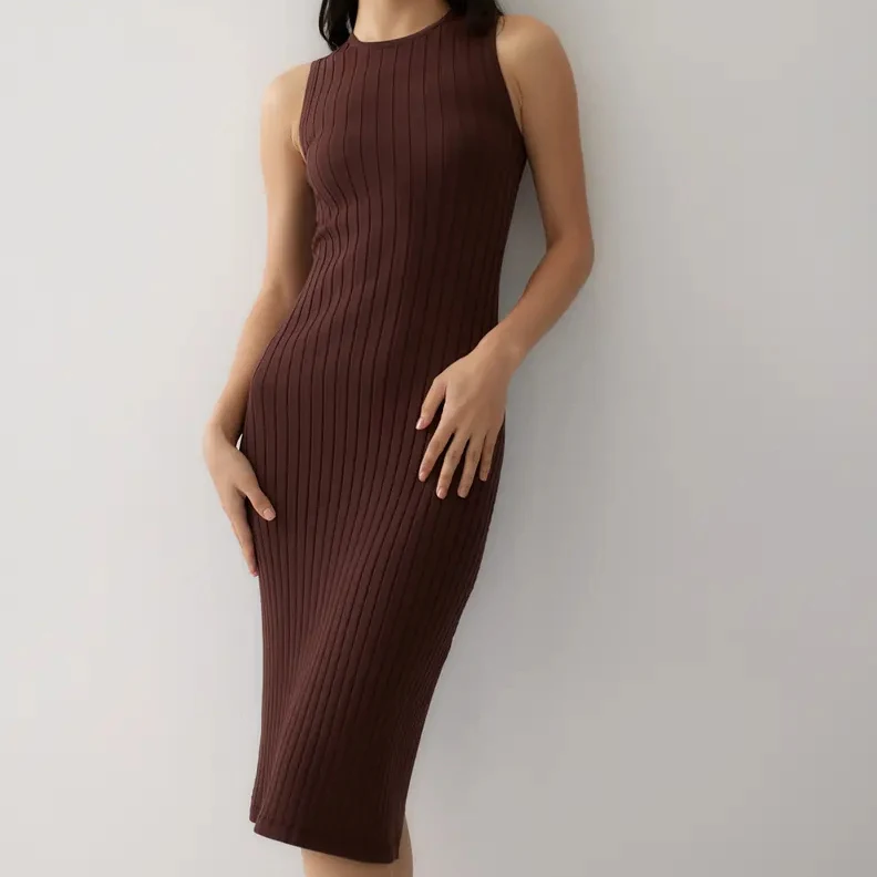 Trendy Knit Rib Classic Bodycon Women Clothing Sleeveless Tank Top Sweater Long Midi Dress