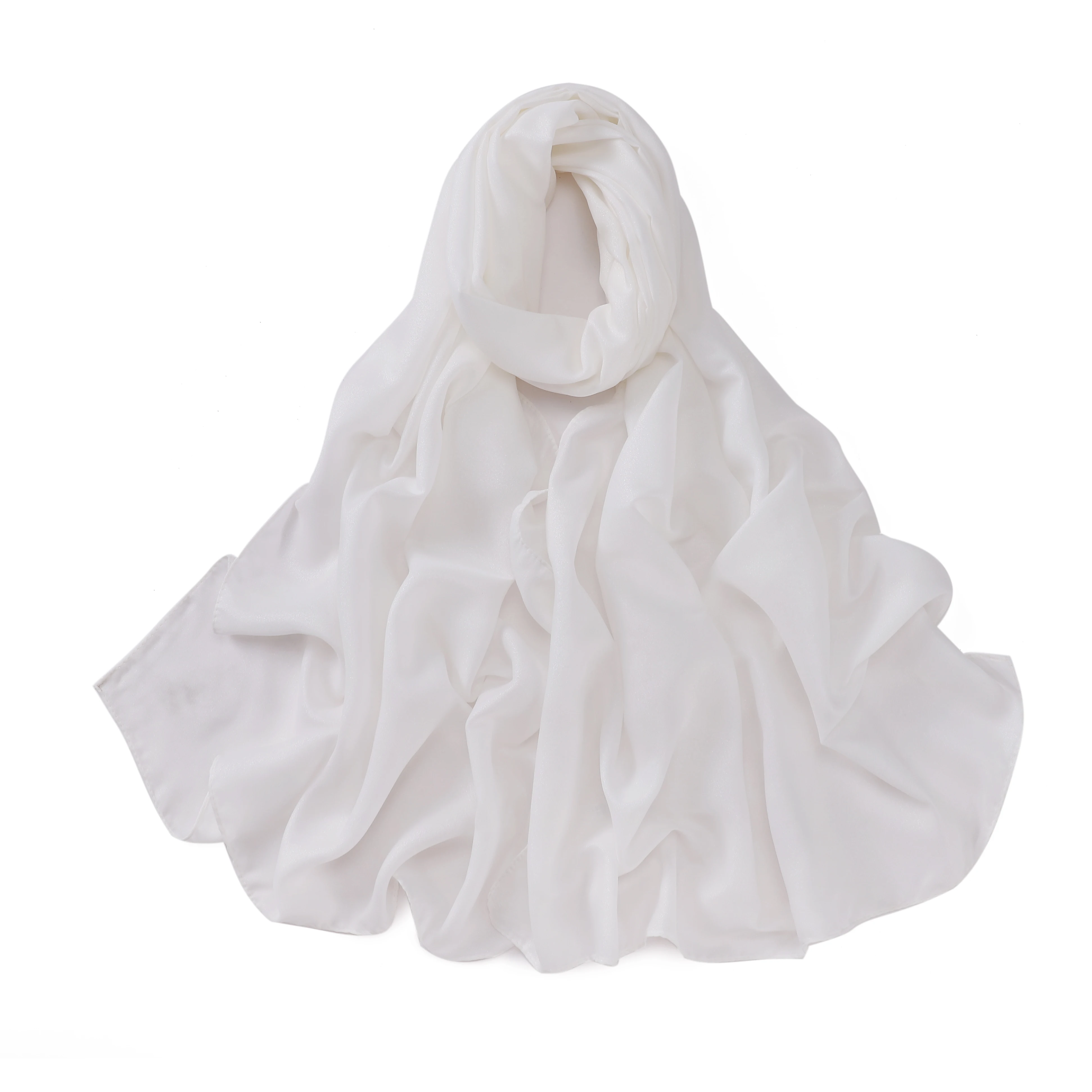 Designer Malaysian Head Wrap Women Long Breathable Solid Color Ladies Muslim Hijab Scarfs Polyester Shimmer Shawl