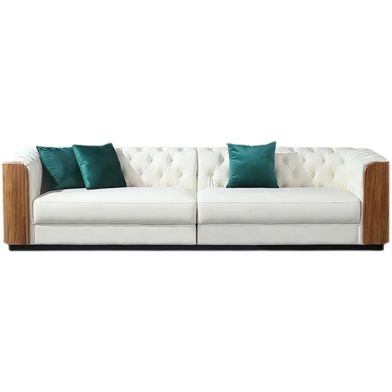 MIDOSO Italian minimalist sofa set living room furniture leather solid wood combination sofa