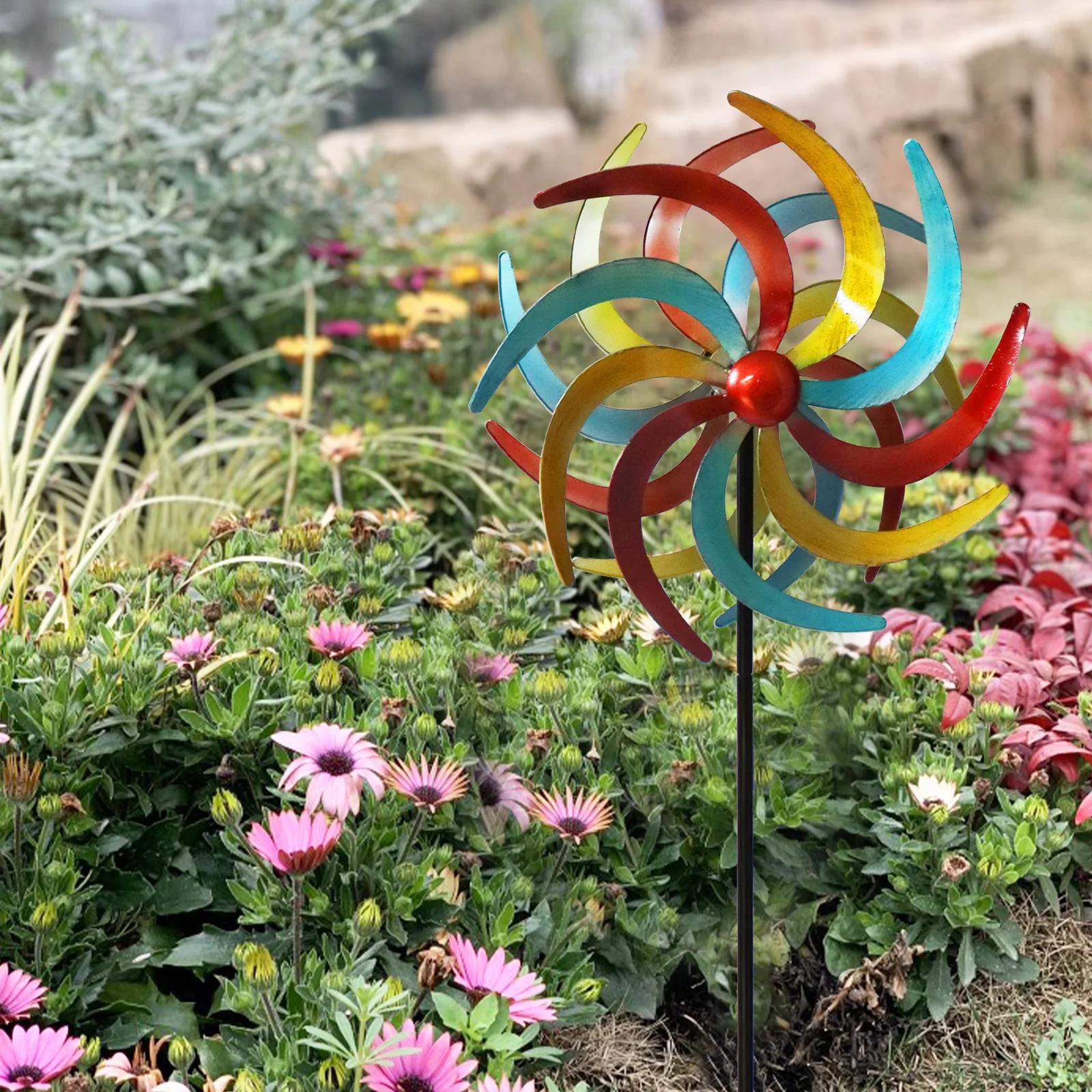YJL Creative Metal Garden Decoration Garden Wind Spinners Colorful Rotating Windmill Metal Wind Spinner