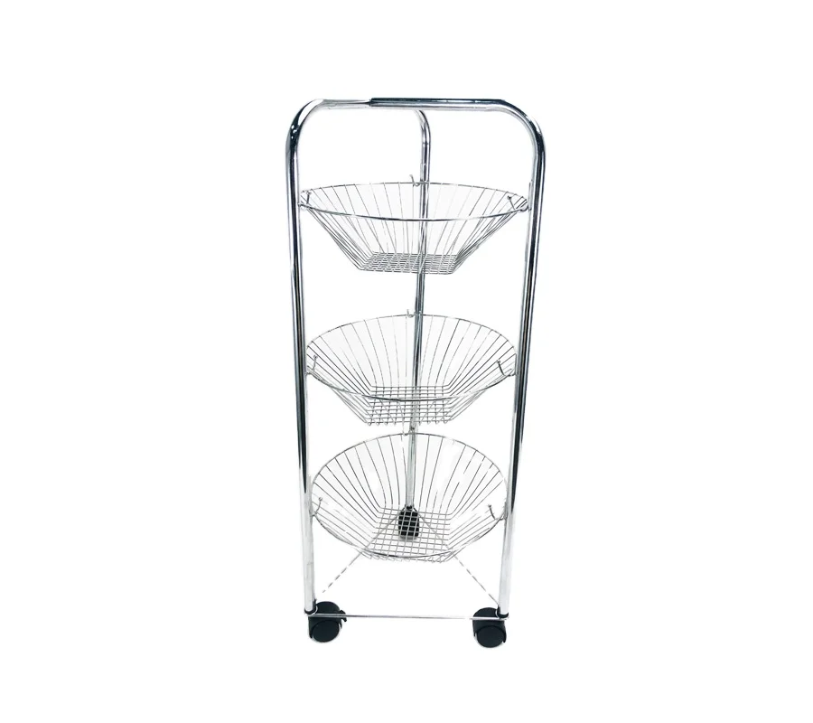 3 Layer Removable Chrome Plated Iron Wire Household Display Rack Storage Fruit Basket Organizer Shelf With Wheels