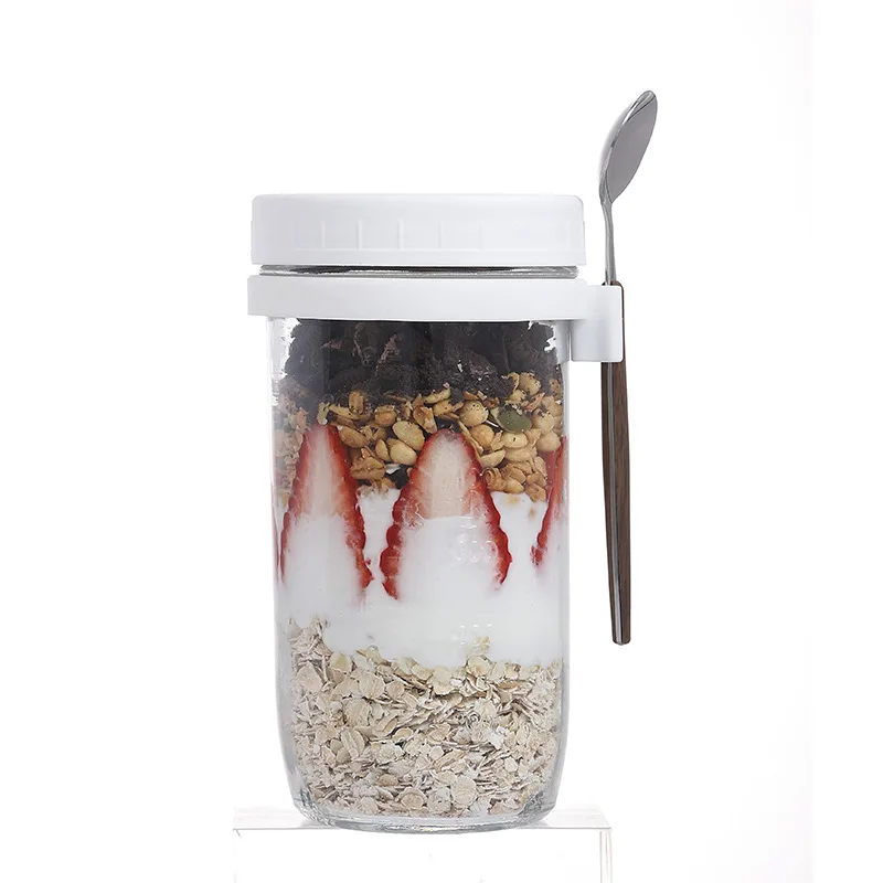 Glass Overnight Oats Containers with Lids and Spoon, taller 20 oz Mason Jars with Airtight Lid for Yogurt Salad Fruit Juice
