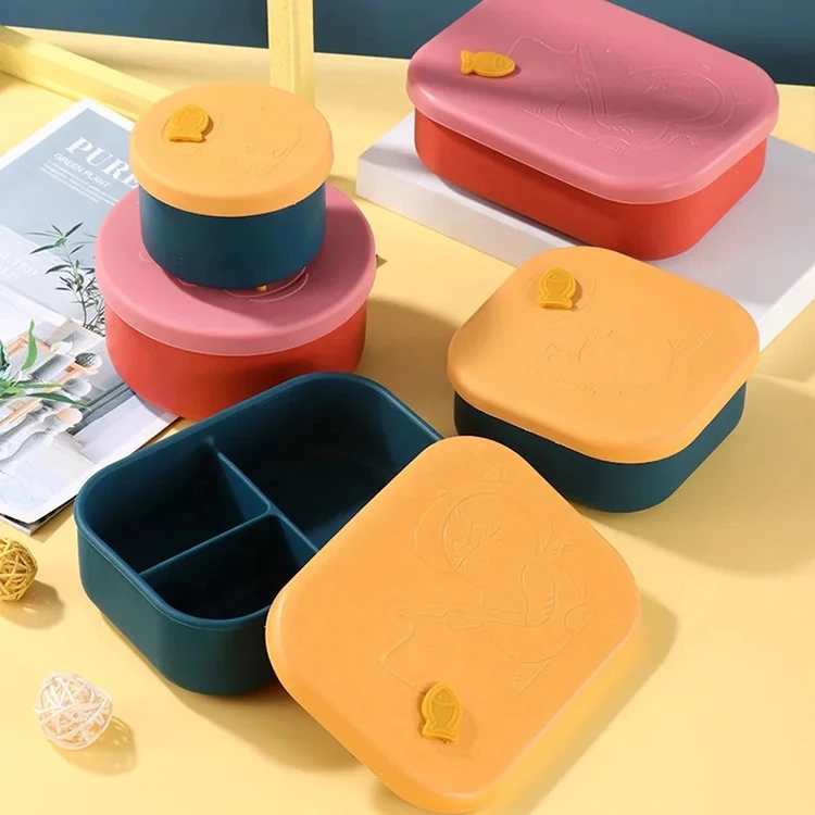 New Design Reusable 3 Compartments Silicone Lunch Box Durable And Leakproof With Lid For Kids
